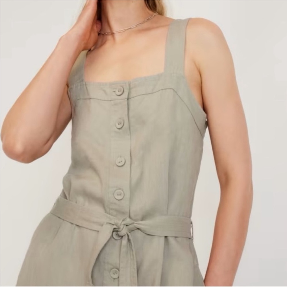 Everlane Button-Front Linen Jumpsuit in Sage